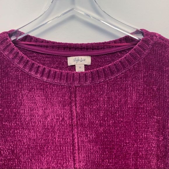 Plus Size Fuchsia Rib Knit Chenille Scoop Neck Sweater, 3X - Picture 3 of 11